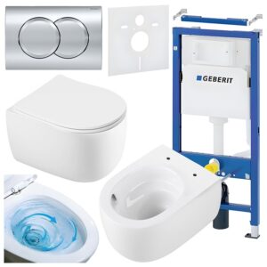 BPS-koupelny Podomítkový modul Geberit DuoFix s WC mísou LE-WH-TR-03 + ovládací tlačítko Delta 01 chrom