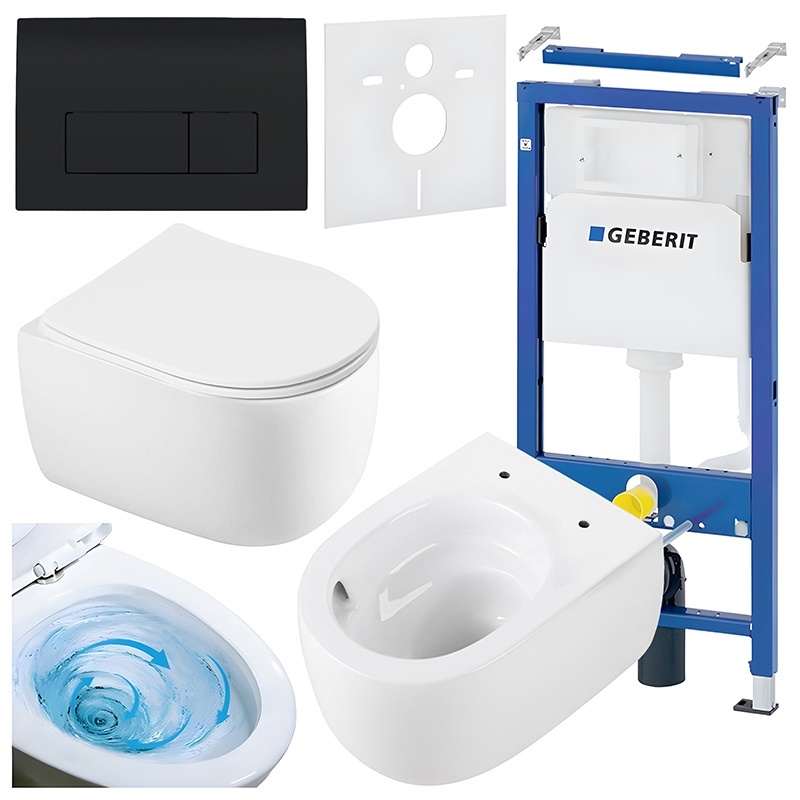 BPS-koupelny Podomítkový modul Geberit DuoFix s WC mísou LE-WH-TR-03 + ovládací tlačítko Delta 50 černá lesk