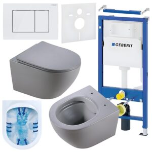 BPS-koupelny Podomítkový modul Geberit DuoFix s WC mísou MU-MTGR-RIM-03 + ovládací tlačítko Delta 30 bílá