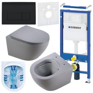 BPS-koupelny Podomítkový modul Geberit DuoFix s WC mísou MU-MTGR-RIM-03 + ovládací tlačítko Delta 50 černá lesk
