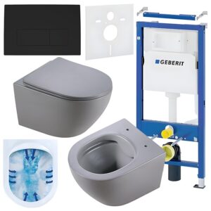 BPS-koupelny Podomítkový modul Geberit DuoFix s WC mísou MU-MTGR-RIM-03 + ovládací tlačítko Delta 50 černá mat