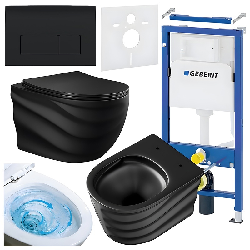 BPS-koupelny Podomítkový modul Geberit DuoFix s WC mísou SL-MTB-RIM-01 + ovládací tlačítko Delta 50 černá lesk