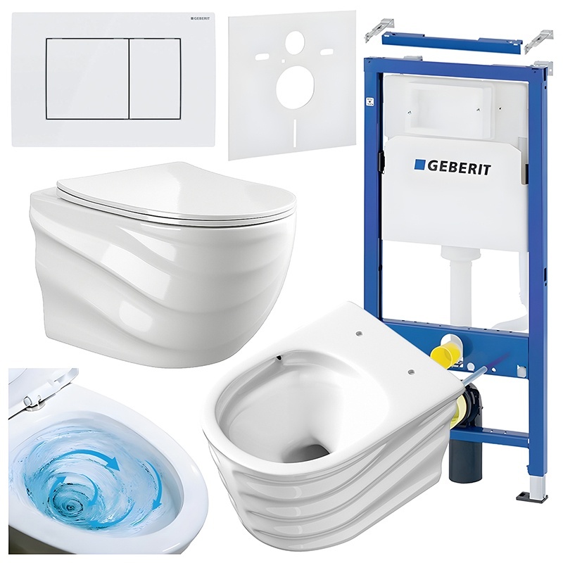 BPS-koupelny Podomítkový modul Geberit DuoFix s WC mísou SL-WH-RIM-03 + ovládací tlačítko Delta 30 bílá