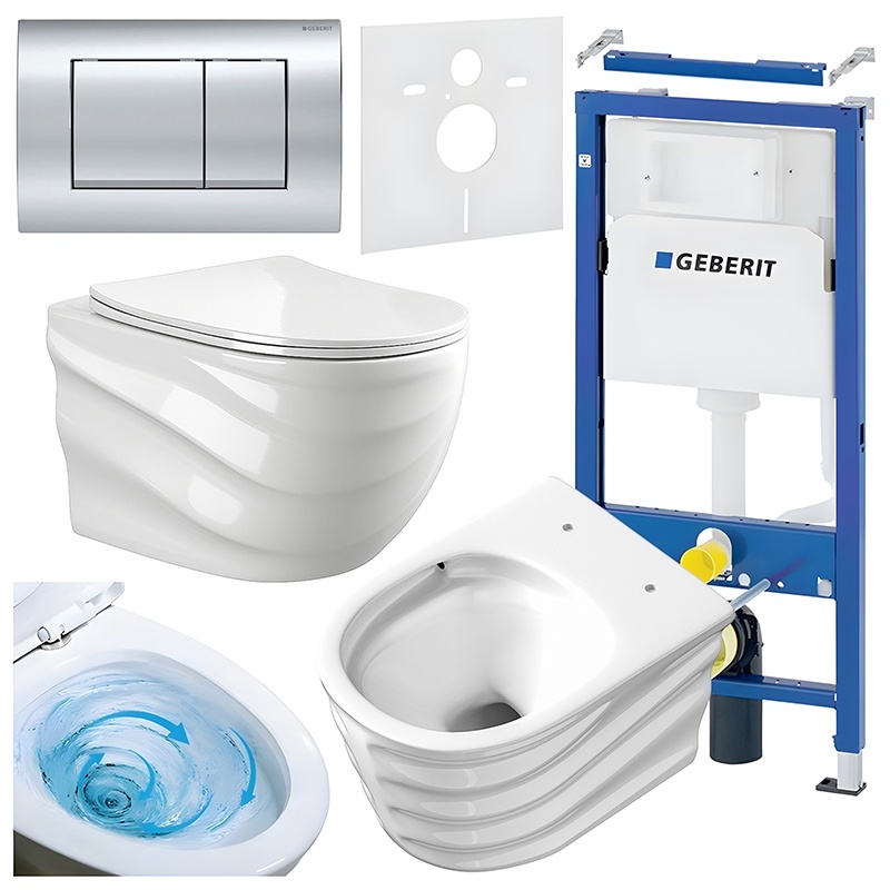 BPS-koupelny Podomítkový modul Geberit DuoFix s WC mísou SL-WH-RIM-03 + ovládací tlačítko Delta 30 chrom