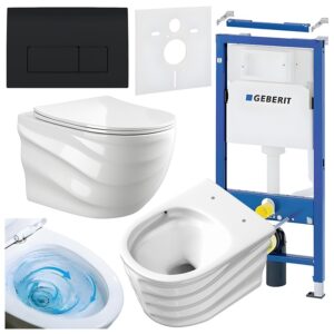 BPS-koupelny Podomítkový modul Geberit DuoFix s WC mísou SL-WH-RIM-03 + ovládací tlačítko Delta 50 černá lesk