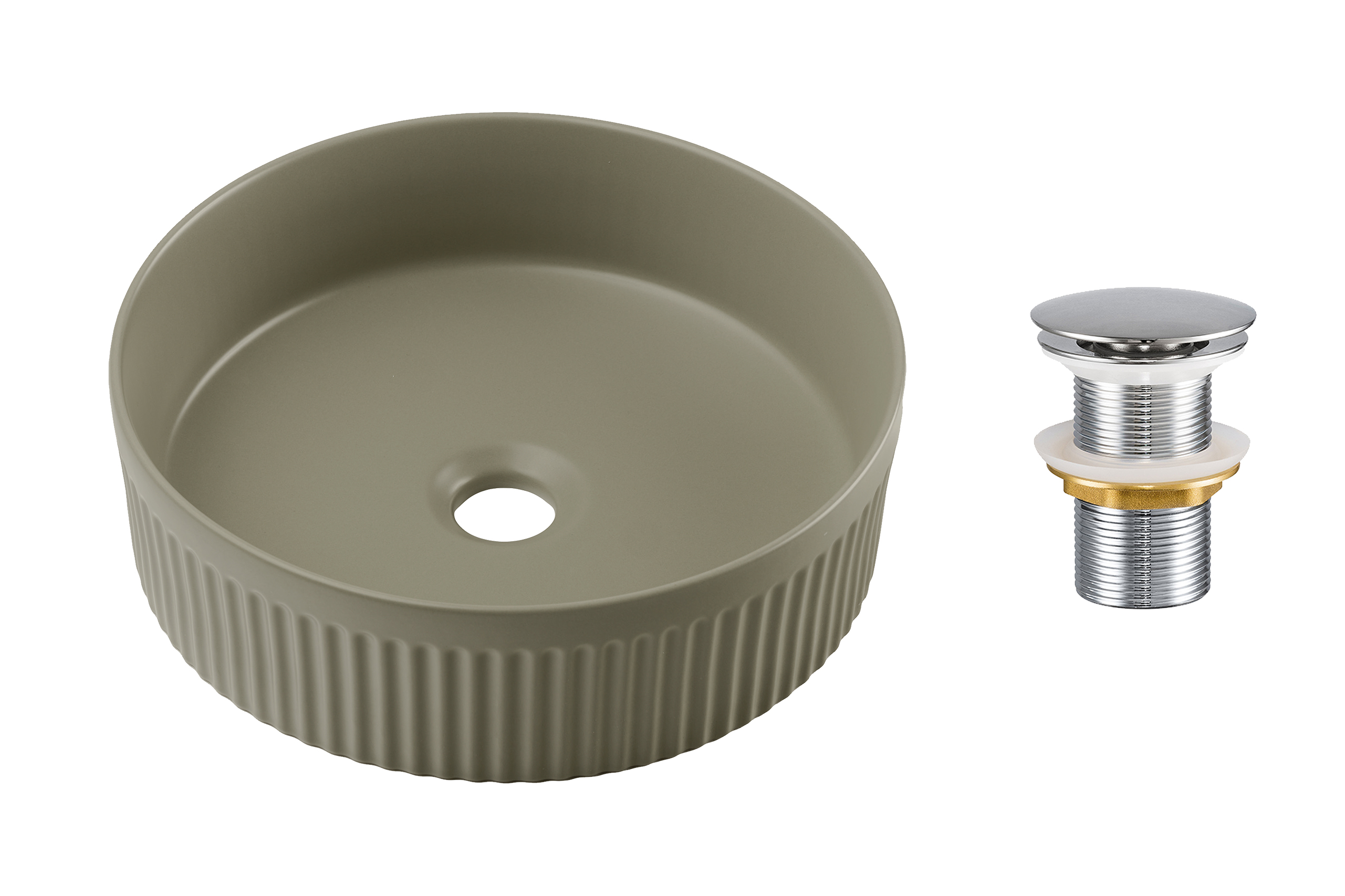 Comad Keramické umyvadlo na desku Beyond 36x36 olive green + výpusť Click-Clack