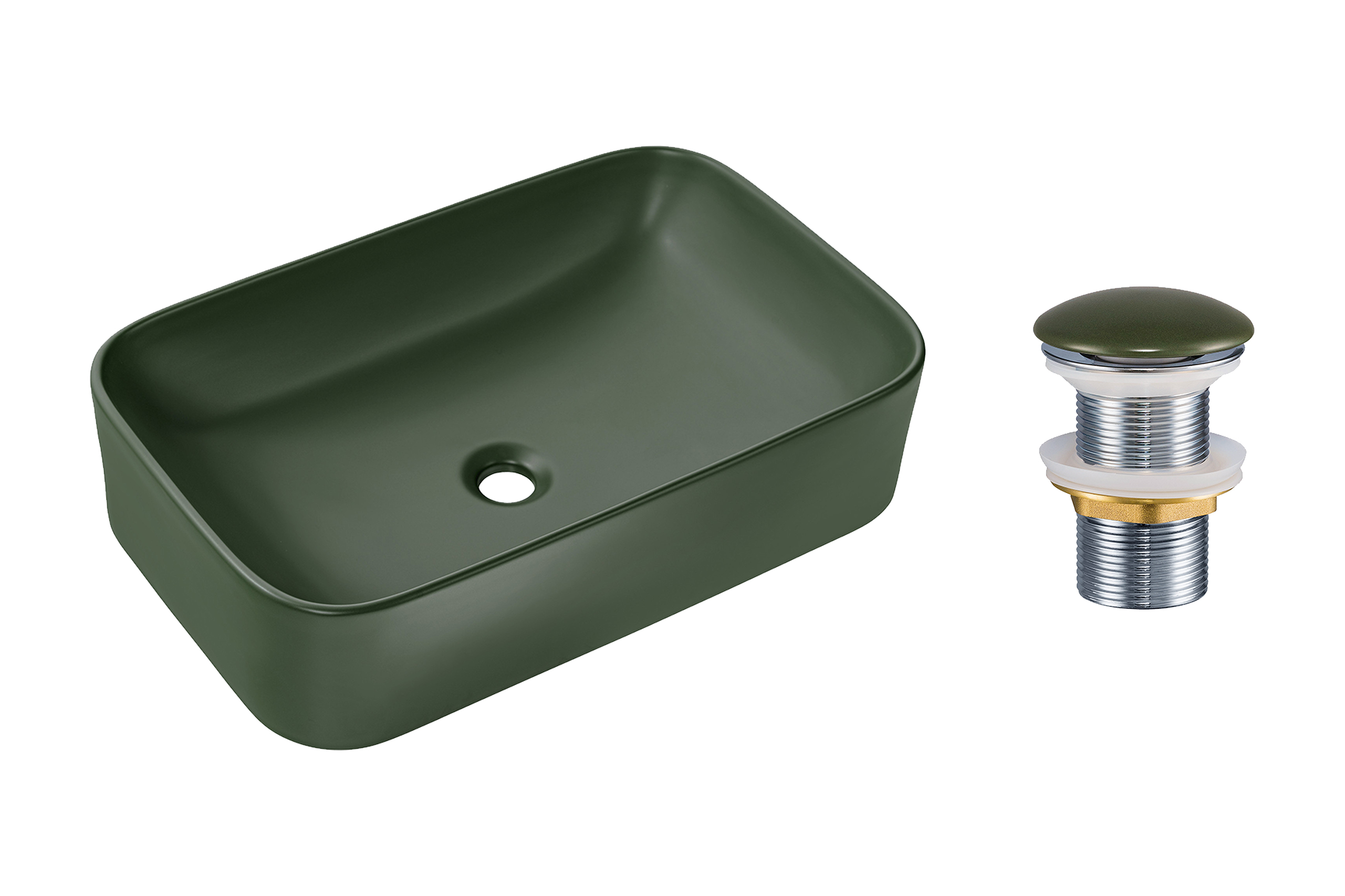 Comad Keramické umyvadlo na desku Kama 61x38 zelená + výpusť Click-Clack zelená
