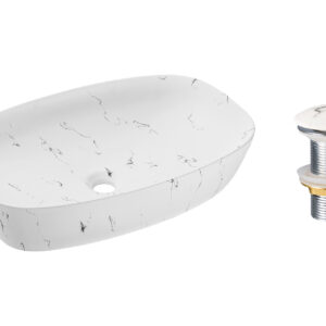 Comad Keramické umyvadlo na desku Megi 60x38 bílý mramor + výpusť Click-Clack bílý mramor