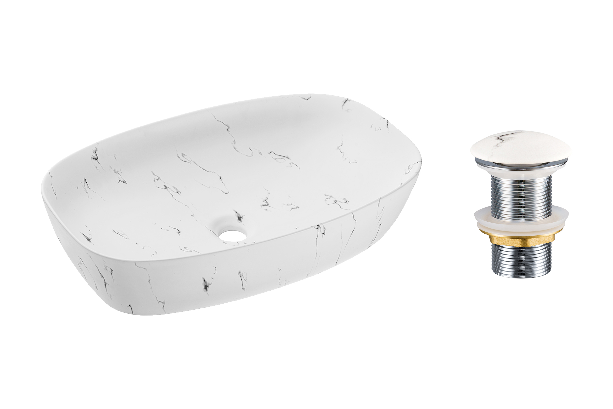Comad Keramické umyvadlo na desku Megi 60x38 bílý mramor + výpusť Click-Clack bílý mramor