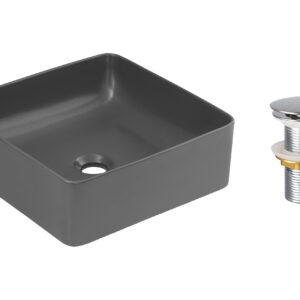 Comad Keramické umyvadlo na desku Slim 37x37 šedé + výpusť Click-Clack
