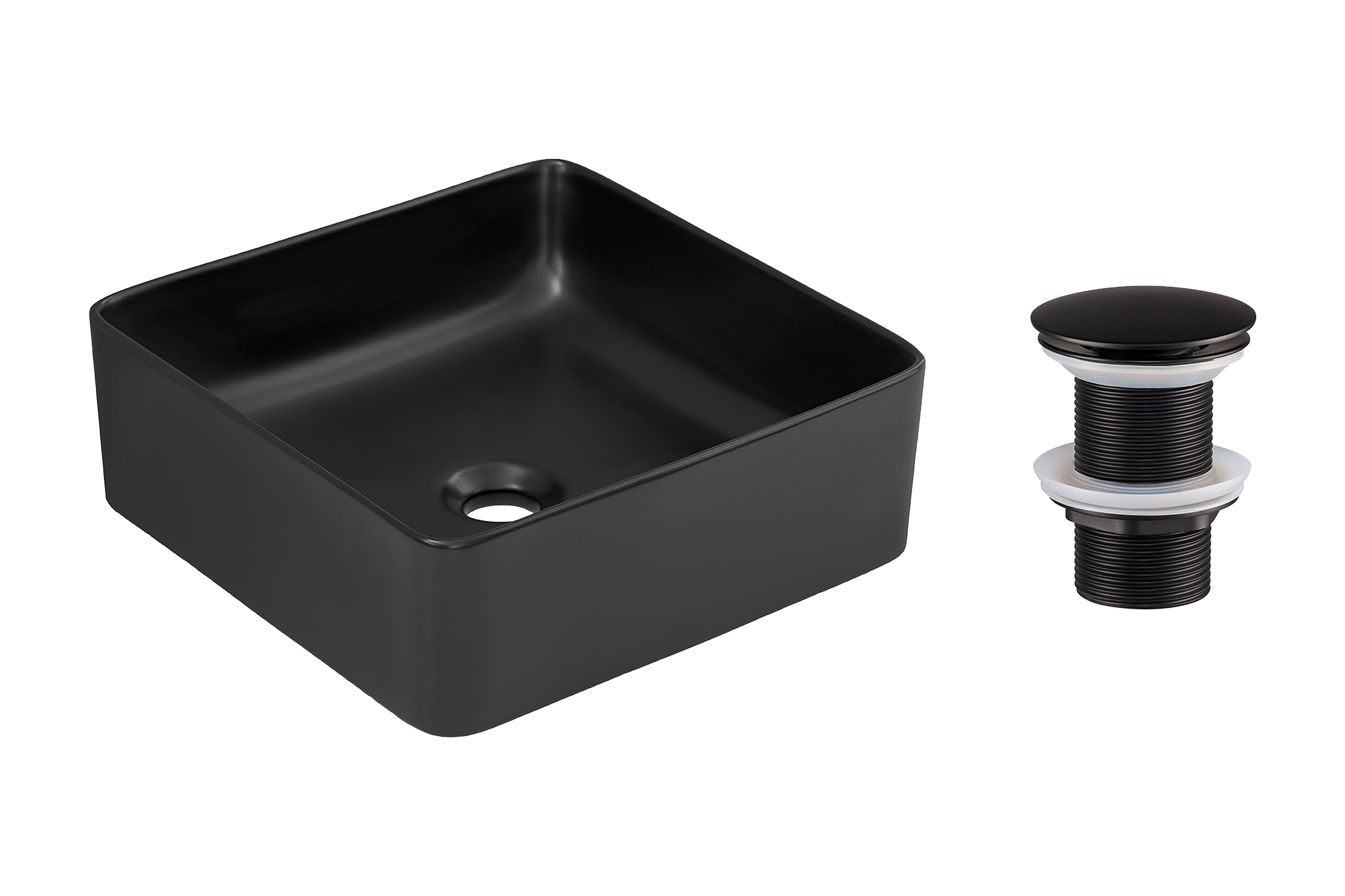 Comad Keramické umyvadlo na desku UM-SLIM 40 černé 37x37 + výpusť Click-Clack