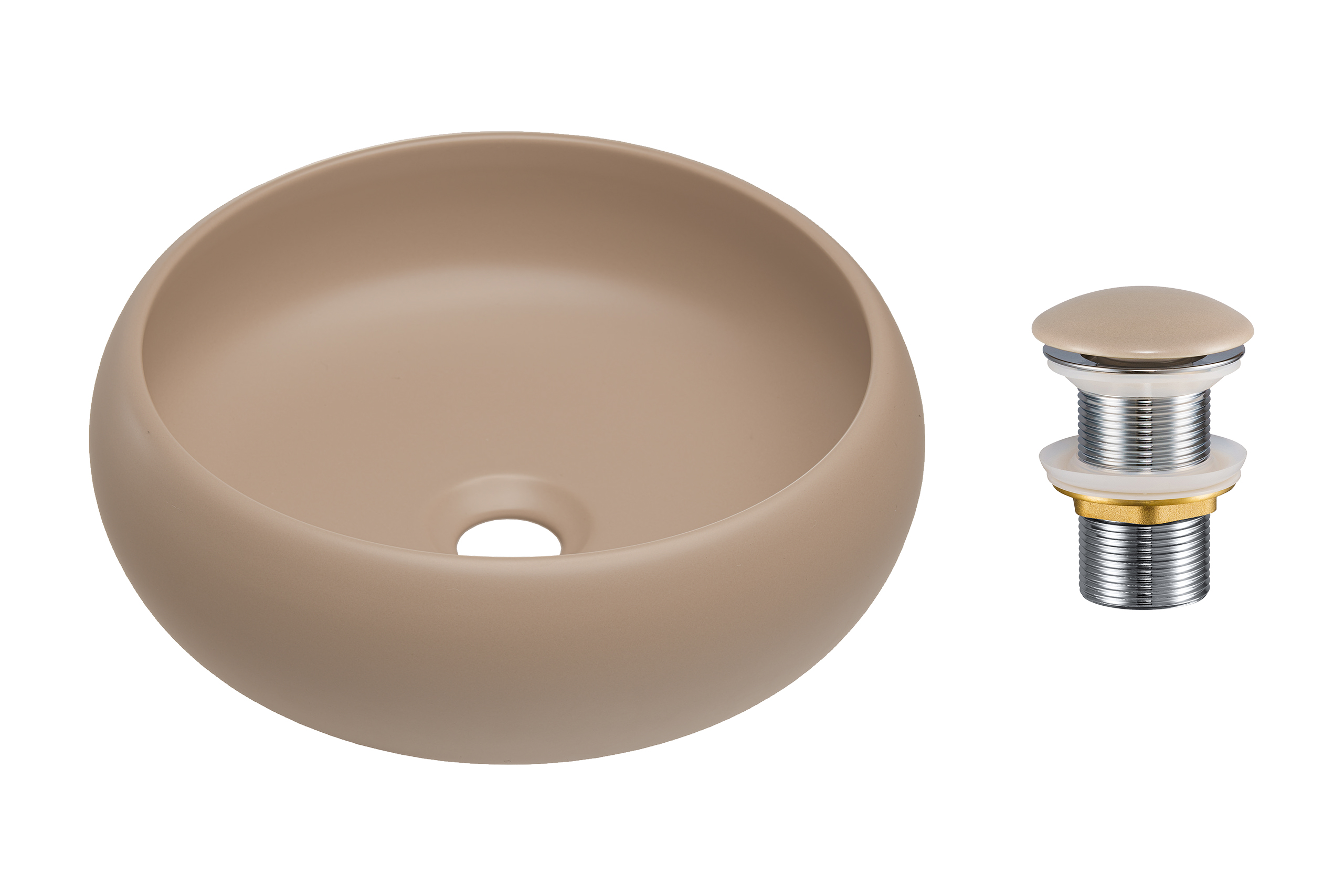 Comad Keramické umyvadlo na desku Wiki 36x36 cappuccino + výpusť Click-Clack cappuccino