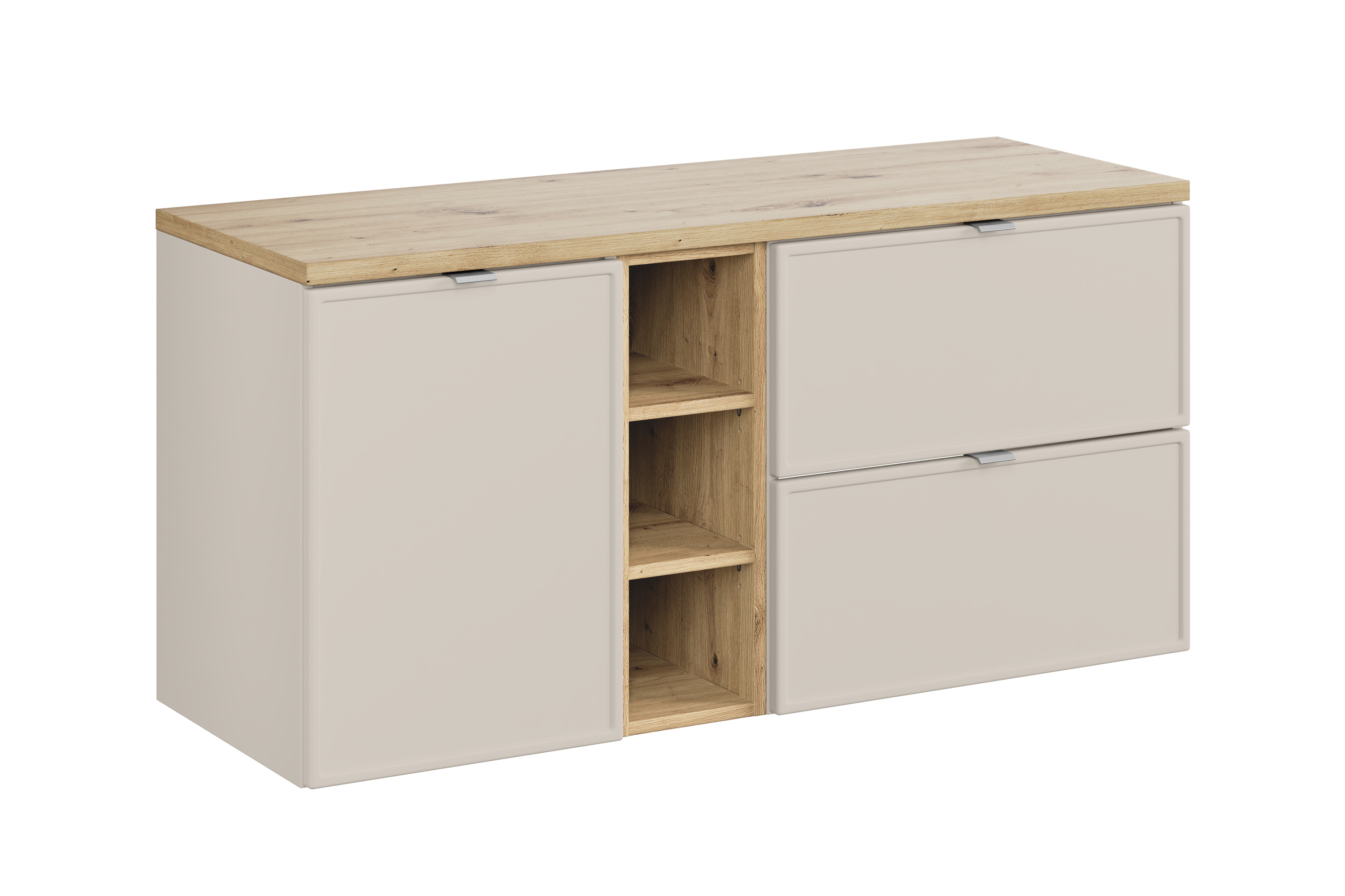 Comad Koupelnová skříňka pod deskové umyvadlo s košem na prádlo set Bella Cashmere III. 120 kašmír/dub artisan