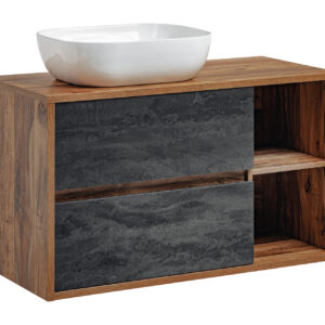 Comad Koupelnová skříňka s deskovým umyvadlem set Hampton I. 100 dub hunton/šedý beton