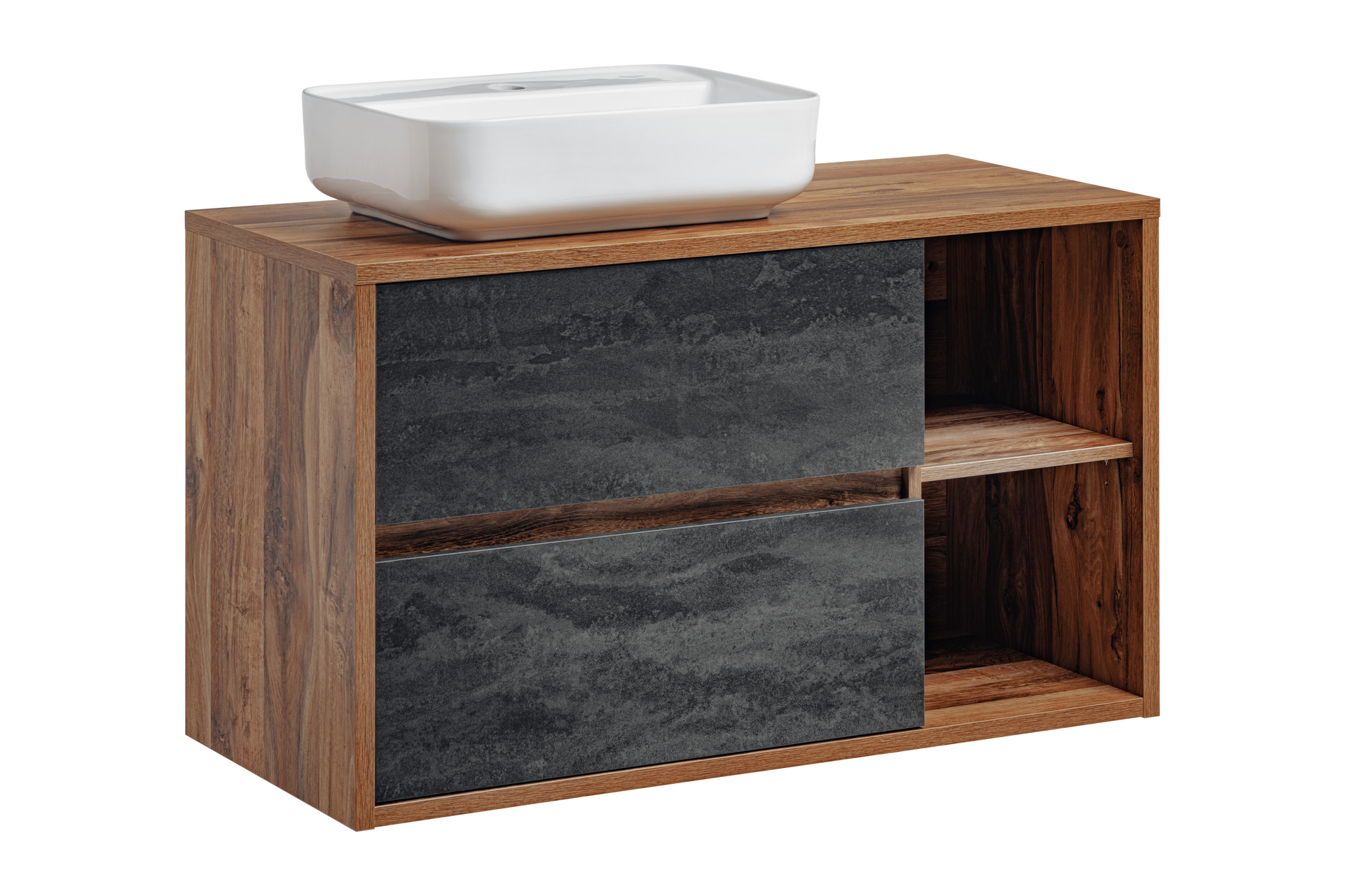 Comad Koupelnová skříňka s deskovým umyvadlem set Hampton II. 100 dub hunton/šedý beton
