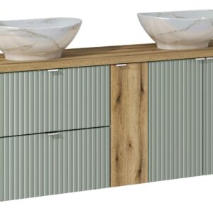 Comad Koupelnová skříňka s deskovými umyvadly set Line Reed Green 140 rákosově zelená/dub coast evoke