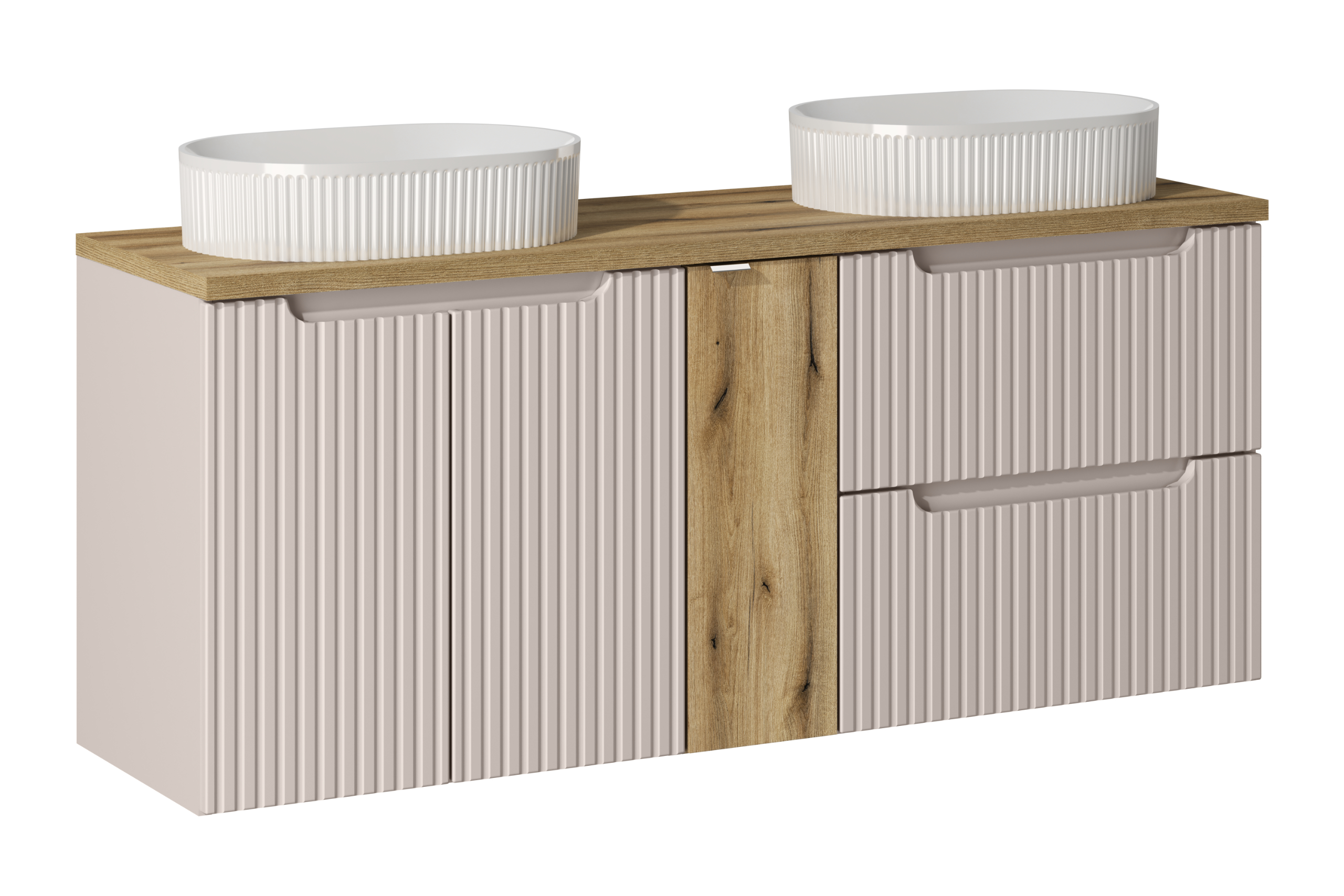Comad Koupelnová skříňka s deskovými umyvadly set Nova Cashmere 140 kašmír/dub coast evoke