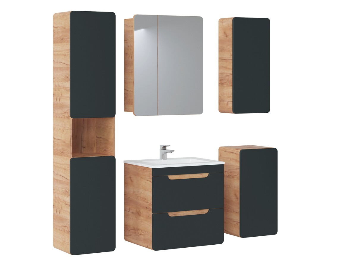 Comad Umyvadlová skříňka Aruba 820 2S dub craft zlatý/černý mat - Obrázek 2