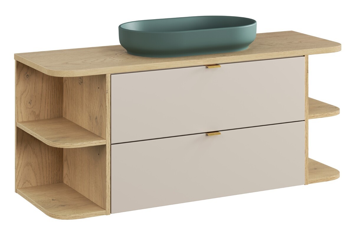 Comad Závěsná skříňka Dalia Cashmere River s deskou a umyvadlem 120 cm kašmírová/dub cremona