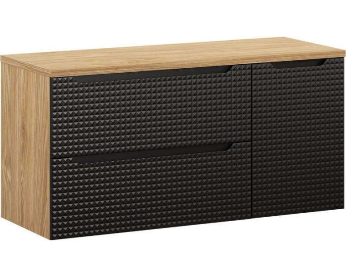 Comad Závěsná skříňka Luxor Black Trust s deskou a umyvadlem 120 cm černá/dub olejovaný - Obrázek 2