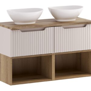 Comad Závěsná skříňka Nova Cashmere Lola s deskou a umyvadly 100 cm kašmírová/dub coast evoke