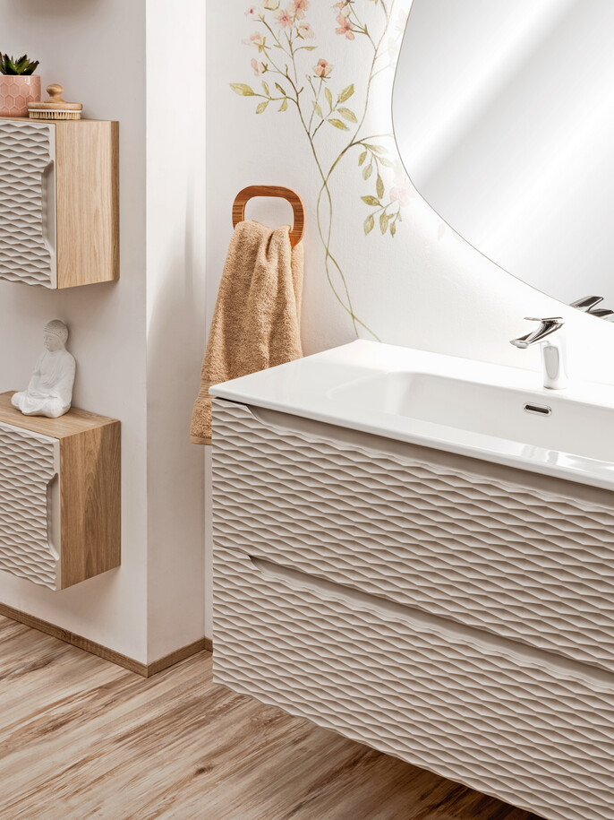 Comad Závěsná skříňka Ocean I se zápustným umyvadlem 90 cm béžová/dub olejovaný - Obrázek 2