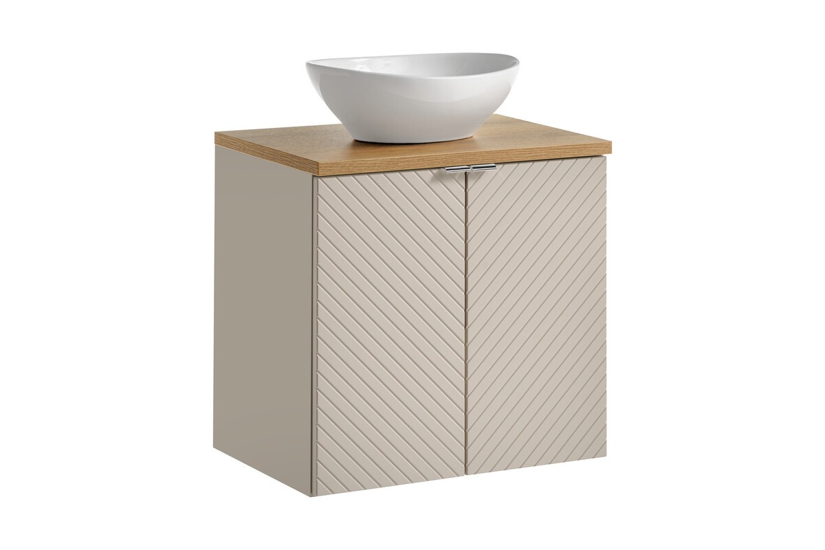 Comad Závěsná skříňka Viva Cashmere Lola II s deskou a umyvadlem 60 cm kašmírová/dub evoke