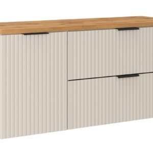 Comad Závěsná skříňka pod umyvadlo Adele Cashmere s deskou a košem na prádlo 120 cm kašmírová/dub wotan