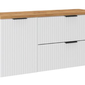 Comad Závěsná skříňka pod umyvadlo Casad s deskou a košem na prádlo 120 cm bílá/dub wotan