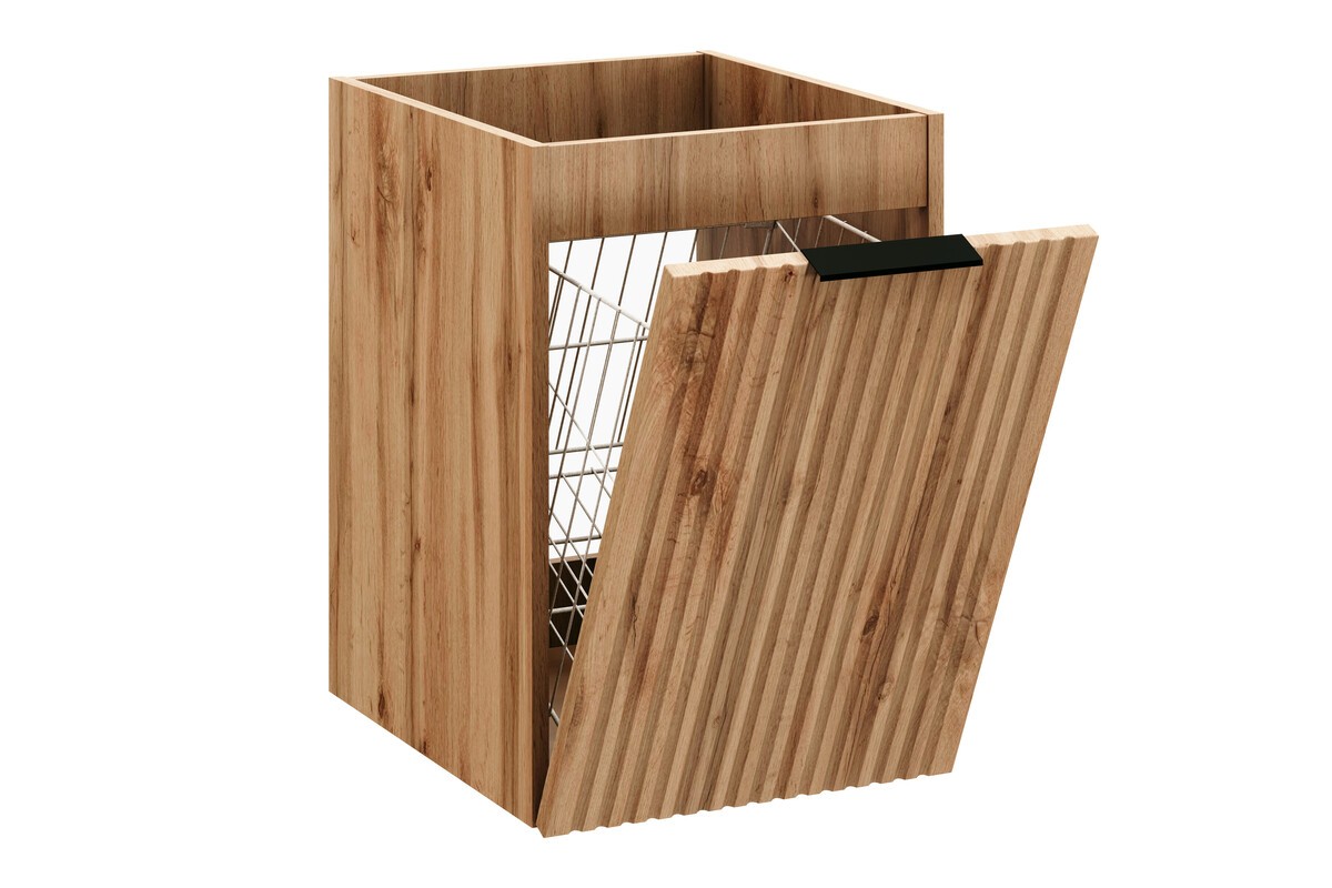Comad Závěsná skříňka pod umyvadlo Casad s deskou a košem na prádlo 120 cm dub wotan - Obrázek 2