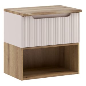 Comad Závěsná skříňka pod umyvadlo Nova Cashmere Nature s deskou a regálem 60 cm kašmírová/dub coast evoke