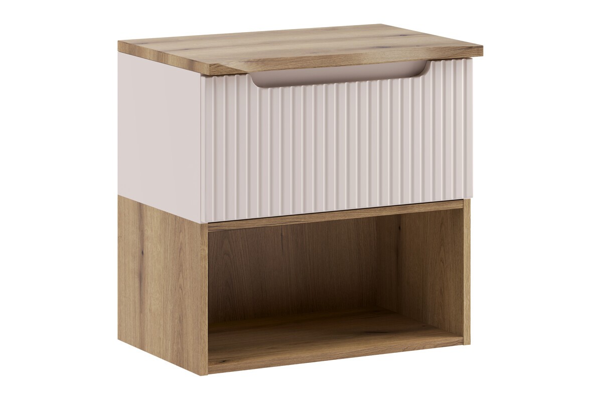 Comad Závěsná skříňka pod umyvadlo Nova Cashmere Nature s deskou a regálem 60 cm kašmírová/dub coast evoke