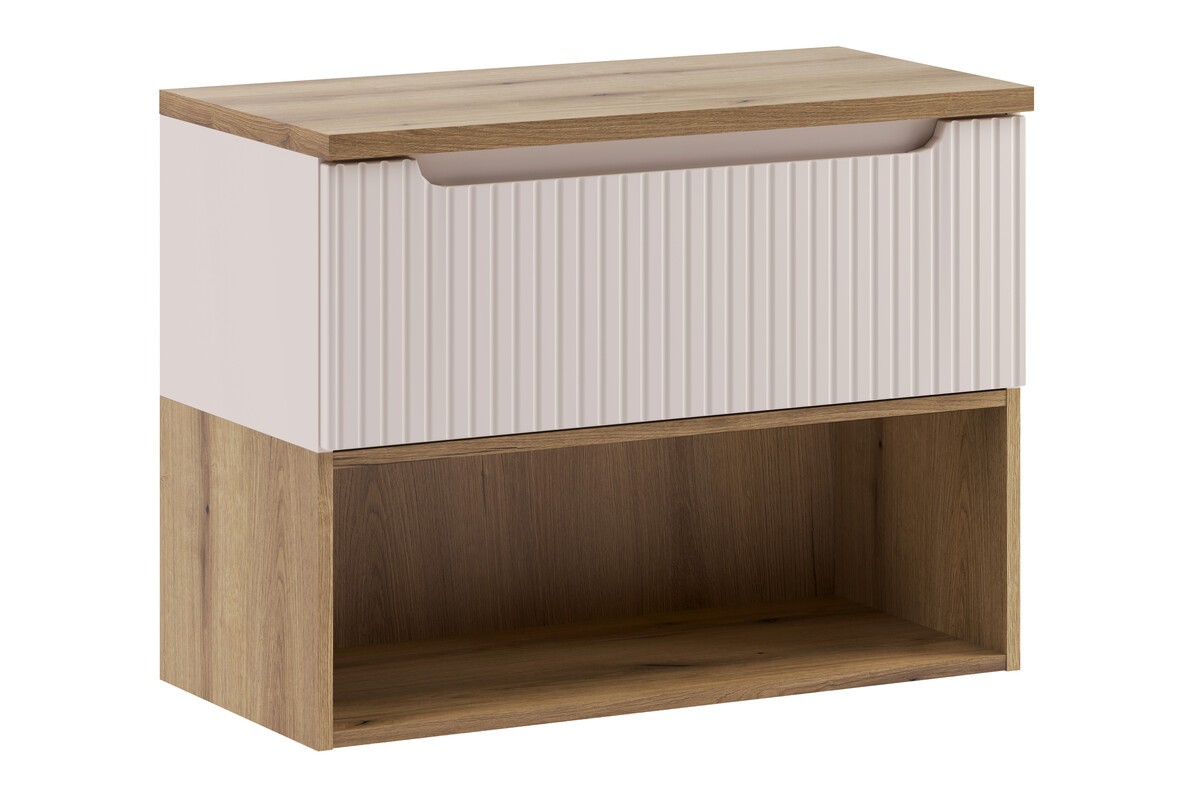 Comad Závěsná skříňka pod umyvadlo Nova Cashmere s deskou a regálem 80 cm kašmírová/dub coast evoke