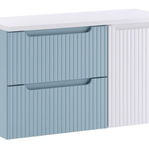 Comad Závěsná skříňka pod umyvadlo Nova Denim s deskou a košem na prádlo 100 cm modrá/bílá