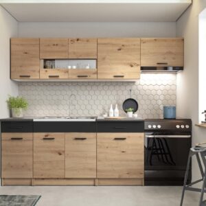 HALMAR Kuchyňská linka Alena 240 cm dub artisan/černý mat