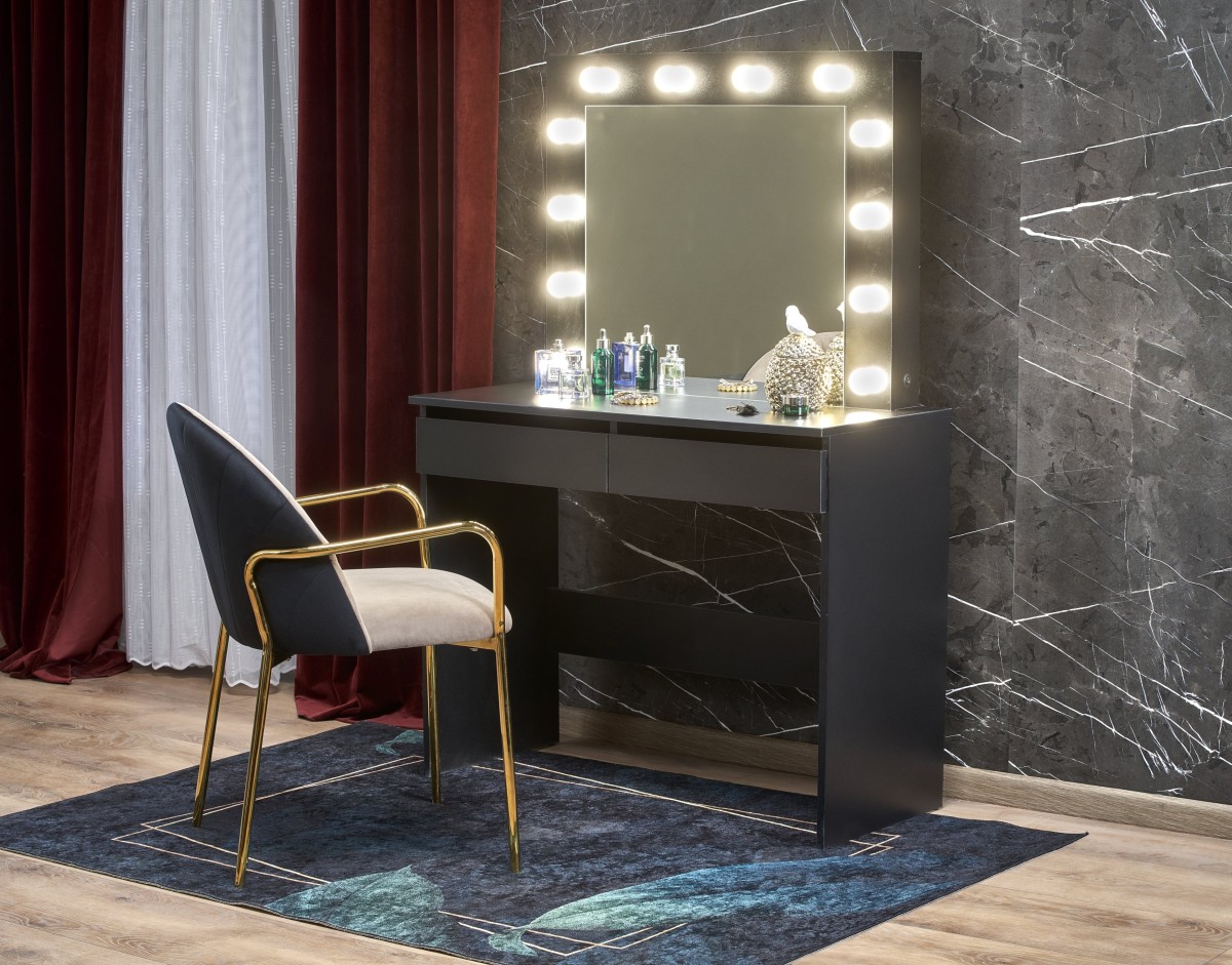HALMAR Toaletní stolek HOLLYWOOD s LED osvětlením 94 cm černý - Obrázek 2