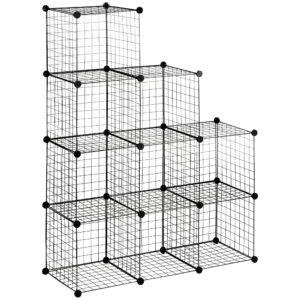 HOMCOM Policový systém z ocelového drátu 9 přihrádek 35x35x35cm