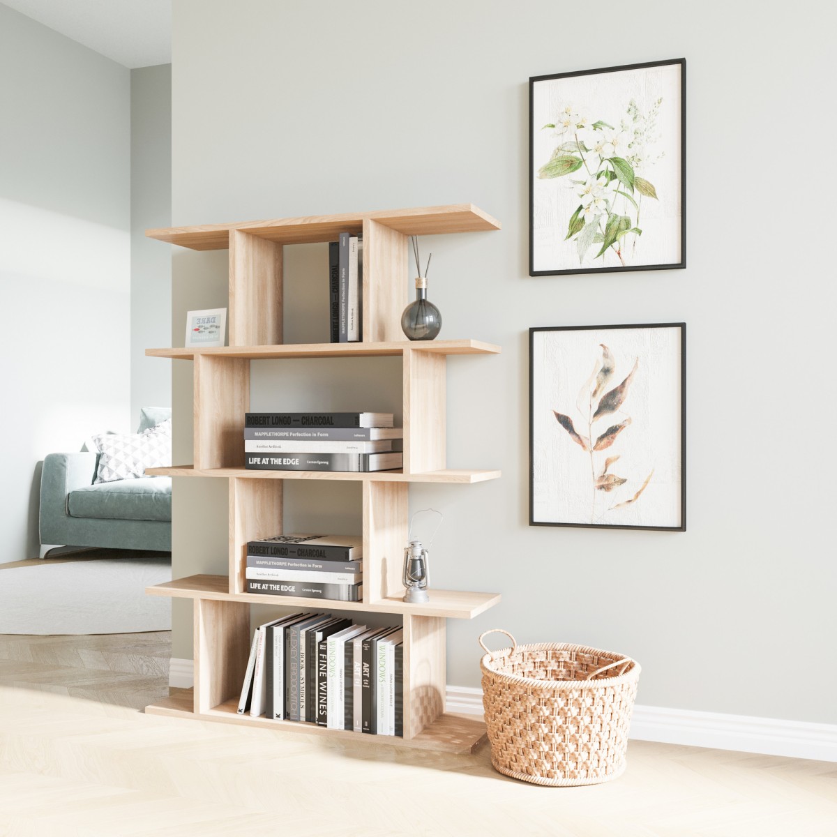 Hanah Home Knihovna Harmon 90 cm dub bardolino přírodní - Obrázek 2