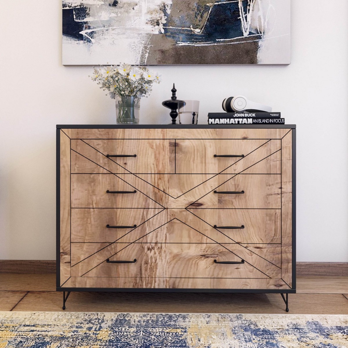 Hanah Home Komoda Comfort 80 cm borovice atlantská/antracit - Obrázek 2