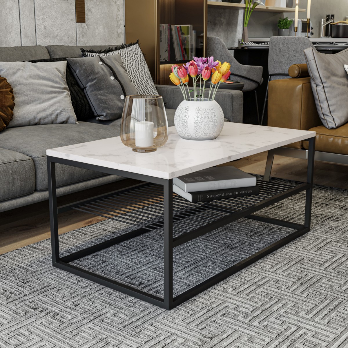 Hanah Home Konferenční stolek Asude bílý/černý - Obrázek 2