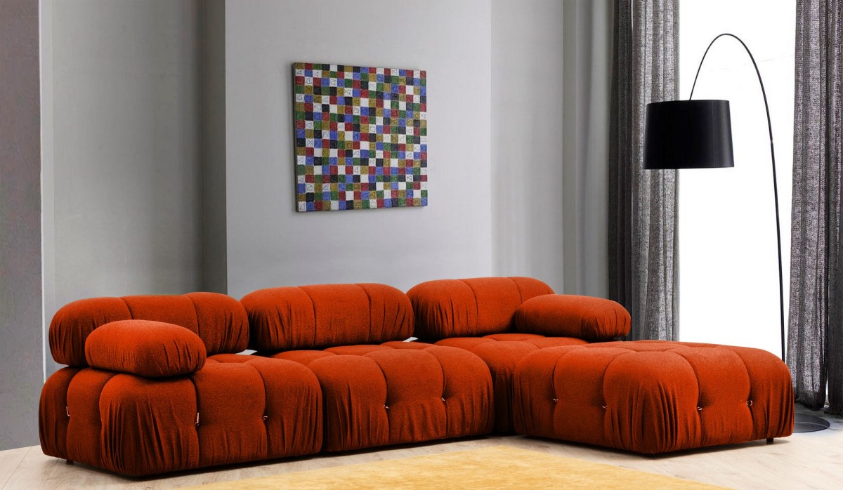 Hanah Home Rohová modulární sedací souprava Bubble 288 cm s taburetem cihlová - Obrázek 2