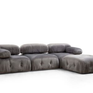 Hanah Home Rohová modulární sedací souprava Bubble 288 cm s taburetem samet šedá