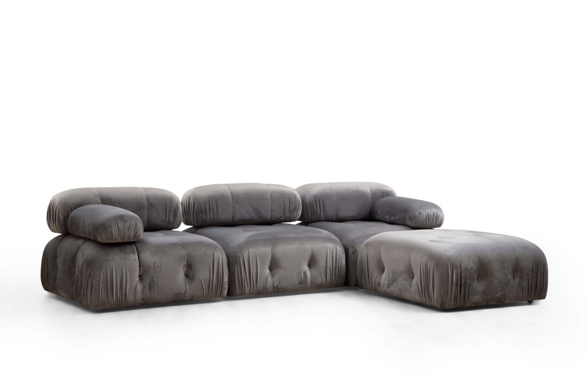Hanah Home Rohová modulární sedací souprava Bubble 288 cm s taburetem samet šedá