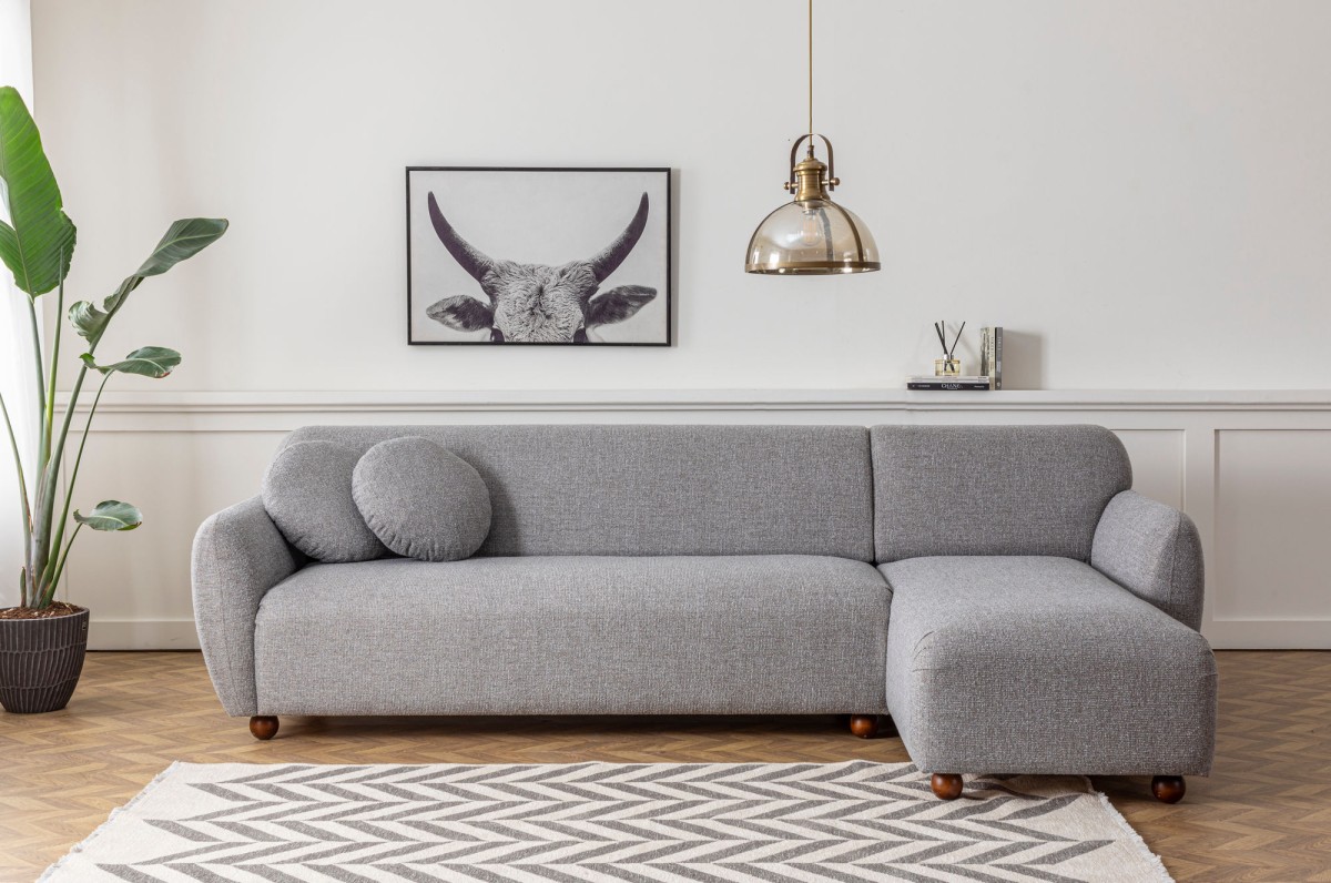 Hanah Home Rohová sedací souprava Eddy 273 cm světle šedá pravá - Obrázek 2