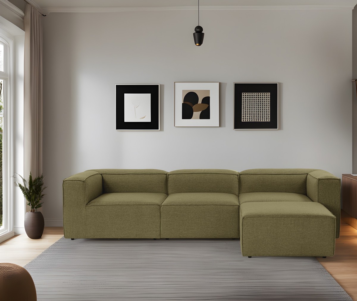 Hanah Home Rohová sedací souprava Fora 296 cm zelená pravá - Obrázek 2