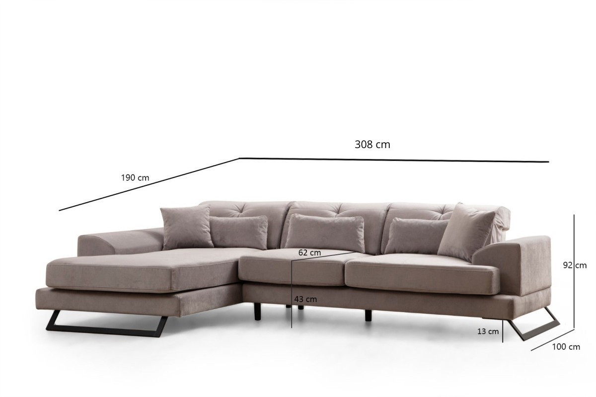 Hanah Home Rohová sedací souprava Frido 308 cm světle šedá levá - Obrázek 2