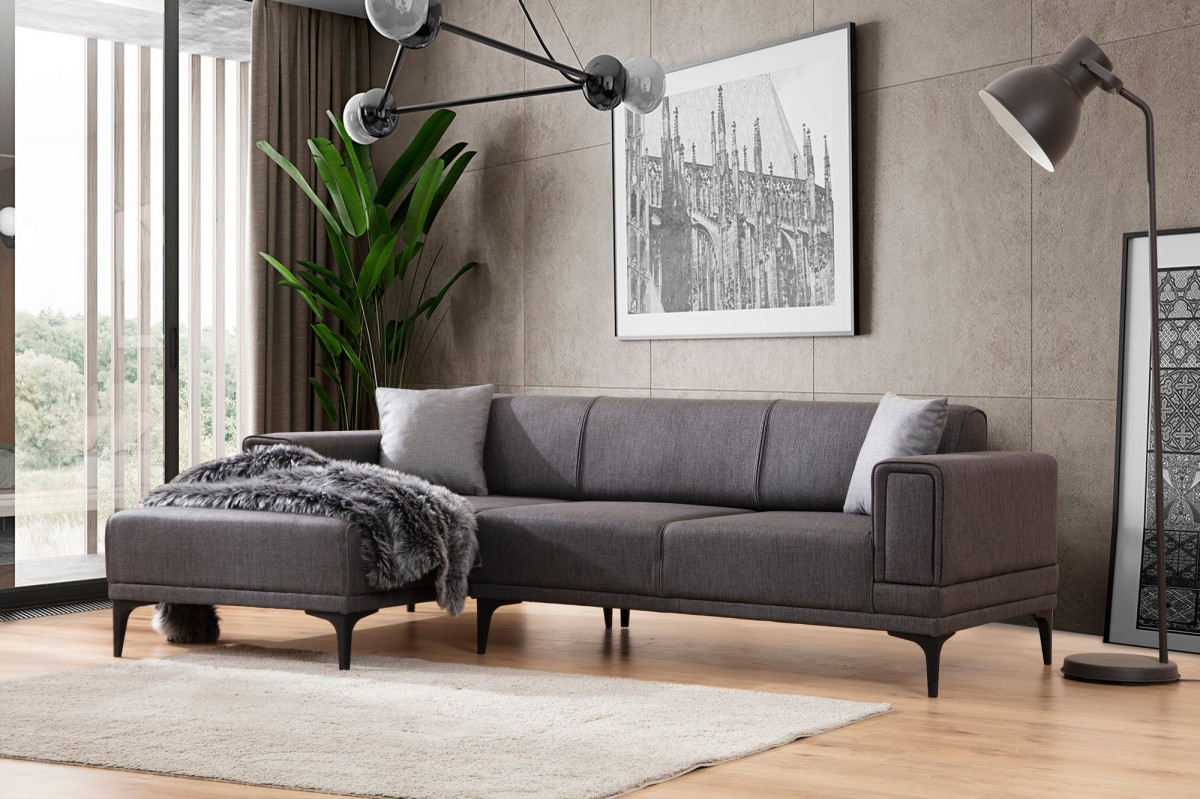 Hanah Home Rohová sedací souprava Horizon 250 cm tmavě šedá levá - Obrázek 2