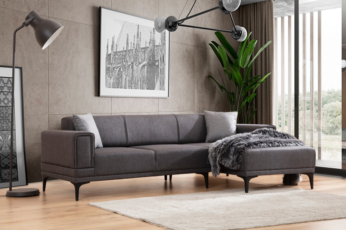 Hanah Home Rohová sedací souprava Horizon 250 cm tmavě šedá pravá - Obrázek 2
