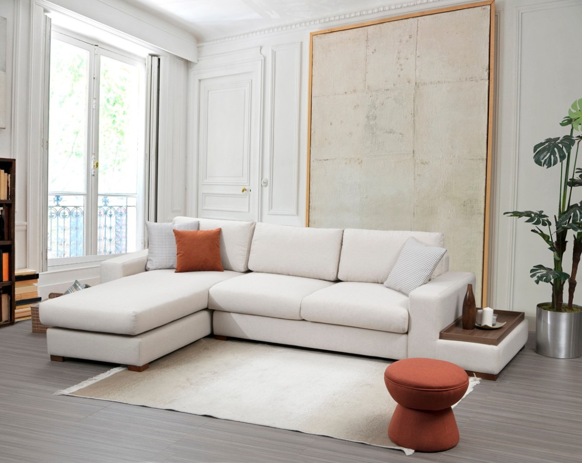 Hanah Home Rohová sedací souprava Loop 312 cm s odkládacím stolkem béžová levá - Obrázek 2