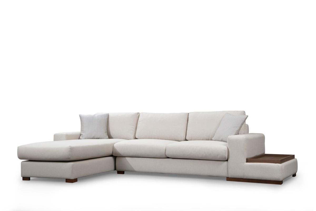 Hanah Home Rohová sedací souprava Loop 312 cm s odkládacím stolkem béžová levá